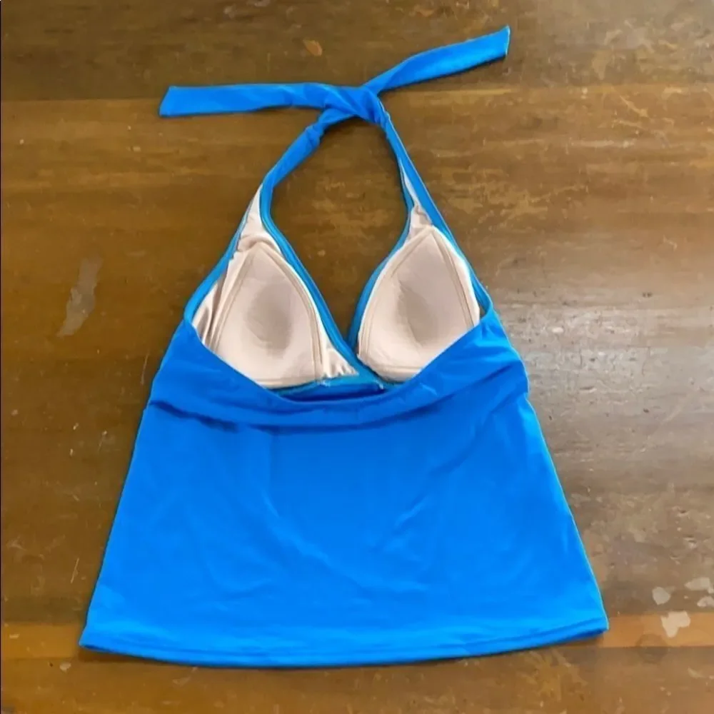 Lands’ End Halter Tankini Swim Top Blue Womens Sz 6 Adjustable Neck Tie Straps - Picture 3 of 4